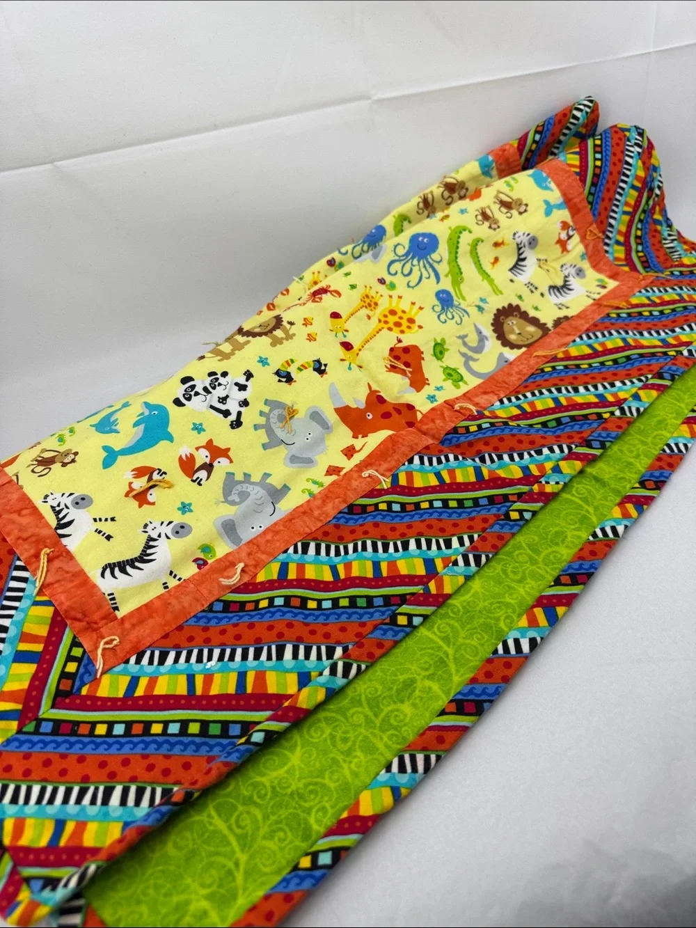 Handmade Colorful Baby Blanket Quilt, Quilted & Tied, Jungle Safari Animals